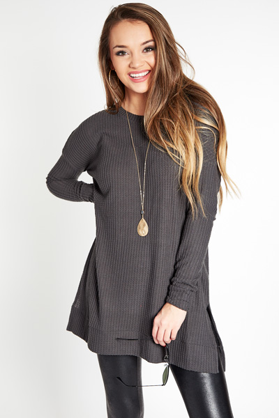 Brushed Waffle Tunic, Grey