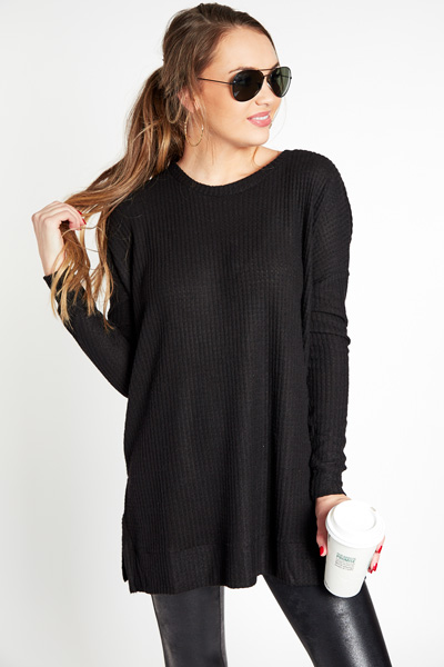 Brushed Waffle Tunic, Black