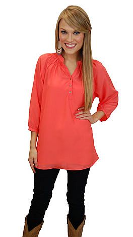 Here To Stay-ple Blouse, Coral