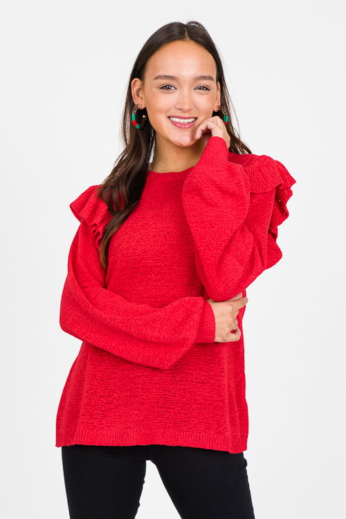 Red Ruffle Sweater