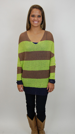 Slouchy Stripes Sweater, Lime