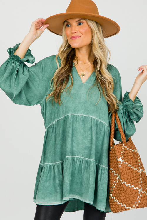 Mineral Wash Tiered Tunic - New Arrivals - The Blue Door Boutique