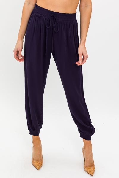 Emily Woven Joggers, Navy