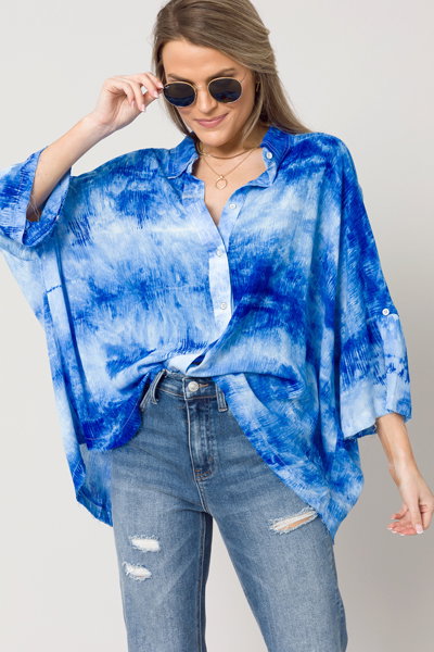 Oversized Ocean Button Top - Sale - The Blue Door Boutique