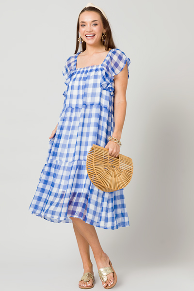 Gingham Flutter Midi, Blue