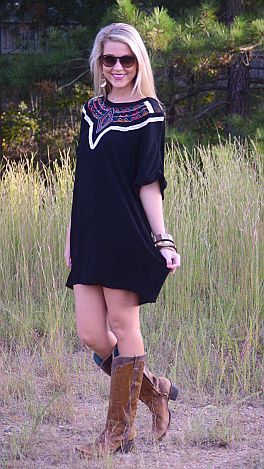 Western Embroidered Shift Dress - Dresses w/ Sleeves - Dresses - The ...