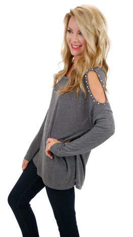 Cold Shoulder Sweatshirt, Gray