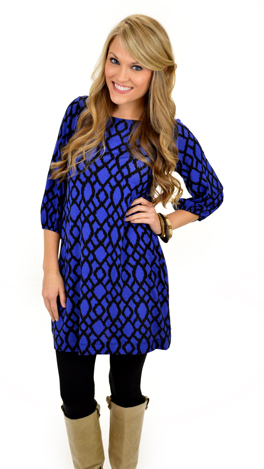 Basic Boatneck Tunic, Blue Helix