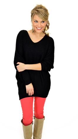 Slouchy V Sweater, Black