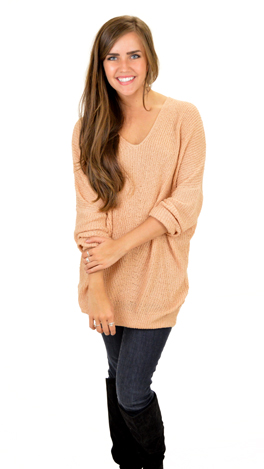 Slouchy V Sweater, Nude
