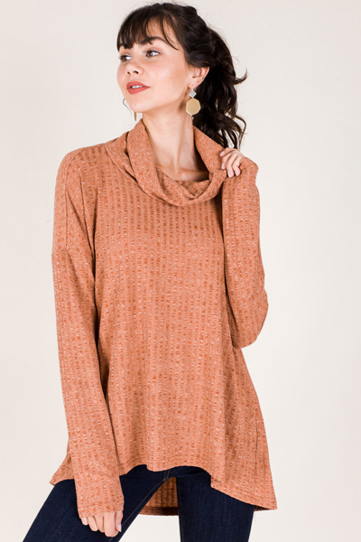 Chris Ribbed Cowl Neck, Rust