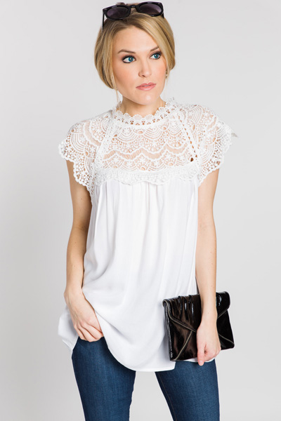 Lace Front Mock Neck - Short Sleeve & Sleeveless - Tops - The Blue Door ...