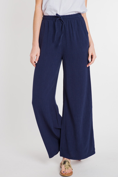 Drawstring Linen Pants, Navy - Sale - The Blue Door Boutique