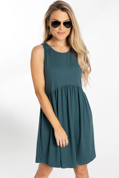 Basic Bliss Babydoll Dress, Hunter