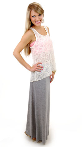 Solid Maxi Skirt, Gray