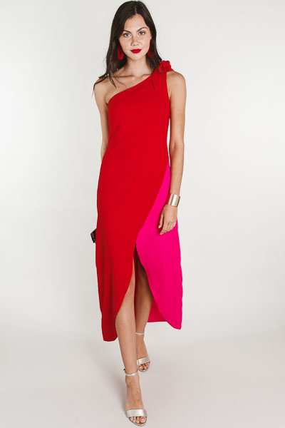 Colorblock One Shoulder Maxi