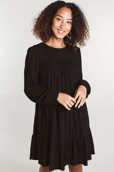 Woven Tiered Dress, Black