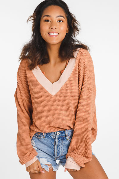 Banded Waffle Top, Clay