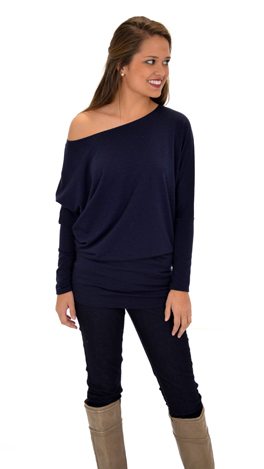 Slanted Neckline Top, Navy