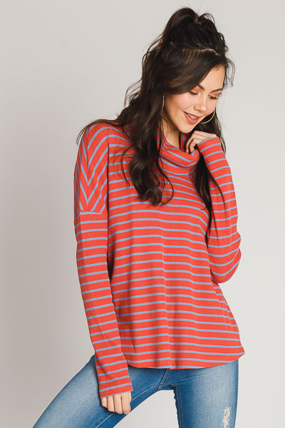 Cowl Striped Top, Rose