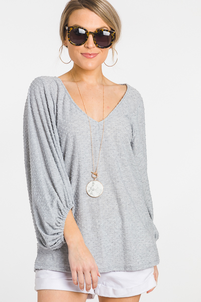 Flocked Dots Top, Gray