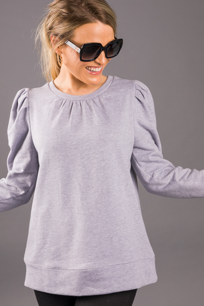 Puff Sleeve Sweatshirt, Grey
