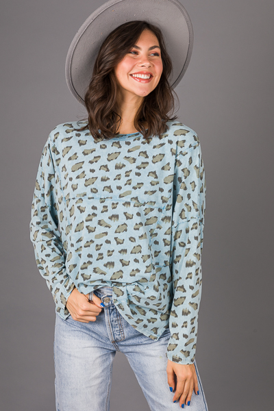 Leopard Seam LS Tee, Blue