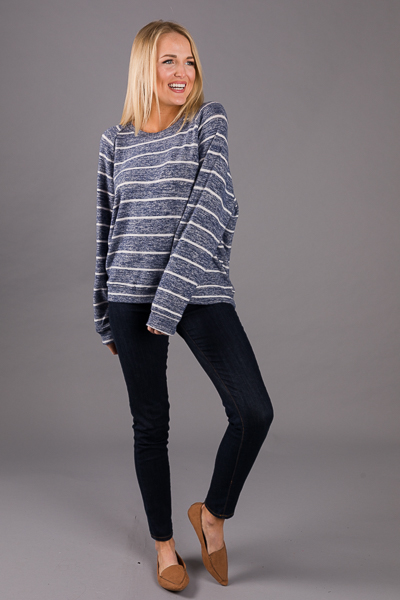 Soft Banded Stripe Top, Navy