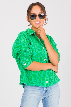 Green Leopard Jean Jacket