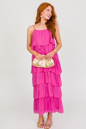 Ruffled Layered Maxi, Magenta Pink