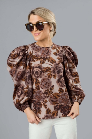 Puff Sleeve Floral Top, Rose