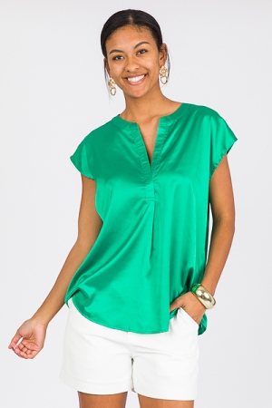 Channing Satin Blouse, Kelly Green