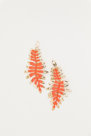 Color Coated Leaf Earring, Orange