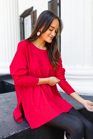Dolman Tunic Sweater, Red