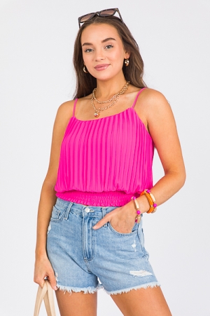 Pleated Band Cami, Hot Pink