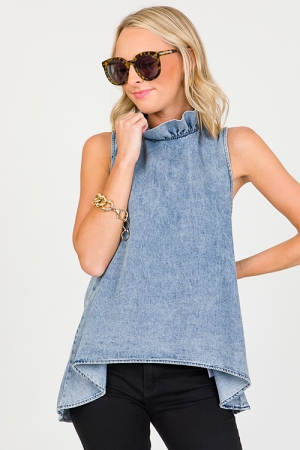 Ruffle Neck Denim Tank