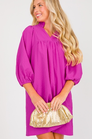 Preppy Textured Dress, Fuchsia