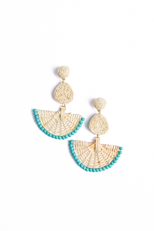 Raffia & Rattan Earrings, Turquoise