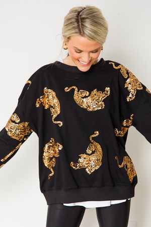 Sequin Tiger Sweatshirt, Black/Gold
