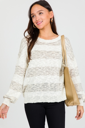 Benji Stripe Sweater, Ivory/Grey