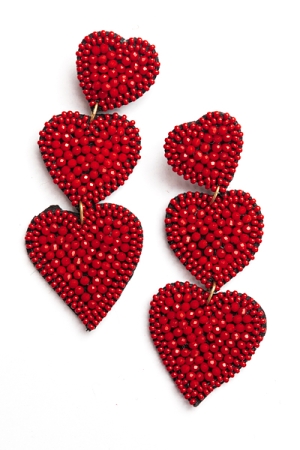 Triple Heart Earrings, Red