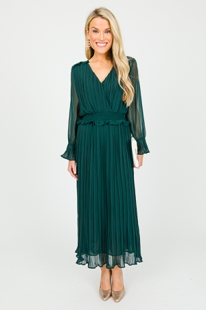 Pleated Chiffon Midi, Hunter Green