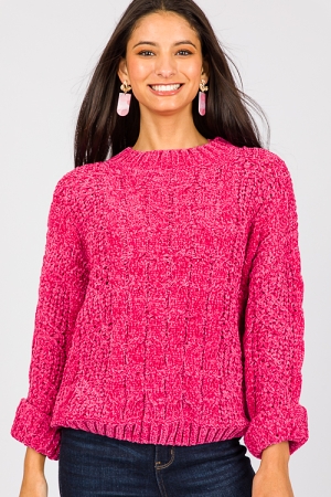 Lily Chenille Sweater, Hot Pink