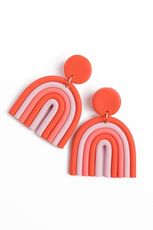 Clay Rainbow Earrings, Coral