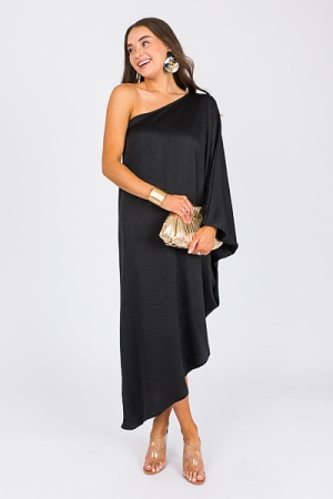 Asymmetrical Satin Dress, Black