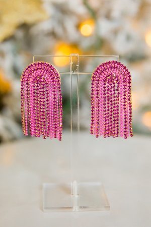 Rhinestone Fringe Earrings, Fuchsia