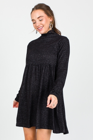 Brush Knit Babydoll Dress, Black