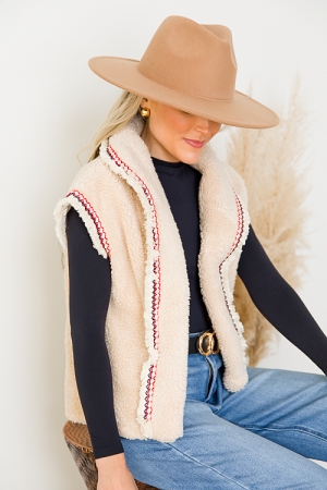Stitch Trim Teddy Vest, Cream