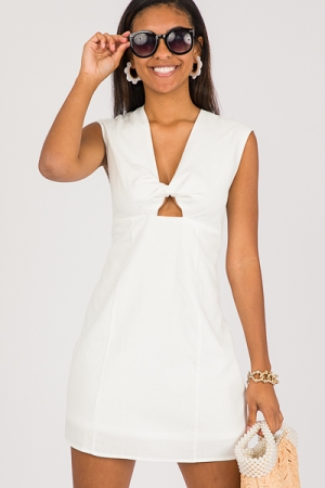 Linen Cutout Dress, Off White