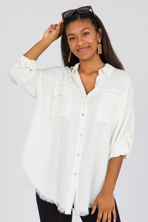 Tabby Fray Button Up, Ivory
